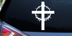 Cross With Thorn Crown Christian Car or Truck Window Decal Sticker