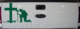 Fireman At The Cross Christian Car or Truck Window Decal Sticker (Dark Green)
