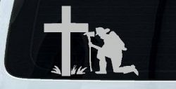 Fireman At The Cross Christian Car or Truck Window Decal Sticker (Light Gray)