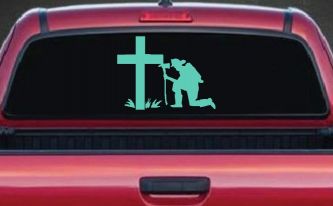 Fireman At The Cross Christian Car or Truck Window Decal Sticker (Mint)