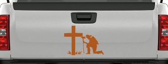 Fireman At The Cross Christian Car or Truck Window Decal Sticker (Nut Brown)