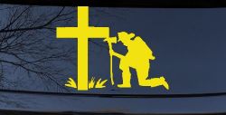 Fireman At The Cross Christian Car or Truck Window Decal Sticker (Yellow)
