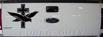 Dove With Cross Christian Car or Truck Window Decal Sticker (Black)