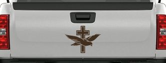 Dove With Cross Christian Car or Truck Window Decal Sticker (Brown)