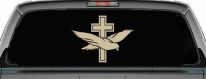 Dove With Cross Christian Car or Truck Window Decal Sticker (Desert Sand)