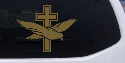 Dove With Cross Christian Car or Truck Window Decal Sticker (Gold)