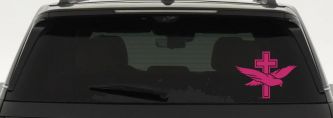 Dove With Cross Christian Car or Truck Window Decal Sticker (Hot Pink)