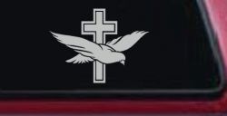 Christian Dove Cross Decal for Car Truck Window - Vinyl Sticker (Light Gray)