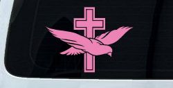 Dove With Cross Christian Car or Truck Window Decal Sticker (Pink)