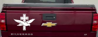 Dove With Cross Christian Car or Truck Window Decal Sticker (White)