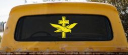 Dove With Cross Christian Car or Truck Window Decal Sticker (Yellow)