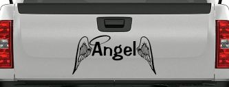 Angel Text With Wings and Halo Christian Car or Truck Window Decal Sticker (Black)