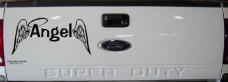 Angel Text With Wings and Halo Christian Car or Truck Window Decal Sticker (Black)