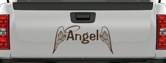 Angel Text With Wings and Halo Christian Car or Truck Window Decal Sticker (Brown)