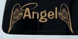 Angel Text With Wings and Halo Christian Car or Truck Window Decal Sticker (Light Brown)