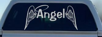 Angel Text With Wings and Halo Christian Car or Truck Window Decal Sticker (Light Gray)