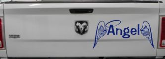 Angel Text With Wings and Halo Christian Car or Truck Window Decal Sticker (Navy)