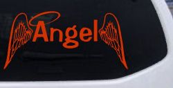 Angel Text With Wings and Halo Christian Car or Truck Window Decal Sticker (Orange Red)