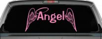 Angel Text With Wings and Halo Christian Car or Truck Window Decal Sticker (Pink)