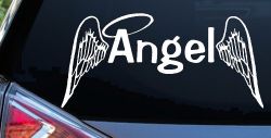 Angel Text With Wings and Halo Christian Car or Truck Window Decal Sticker