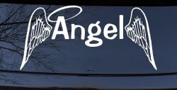 Angel Text With Wings and Halo Christian Car or Truck Window Decal Sticker