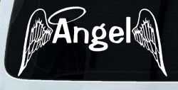 Angel Text With Wings and Halo Christian Car or Truck Window Decal Sticker