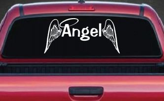 Angel Text With Wings and Halo Christian Car or Truck Window Decal Sticker