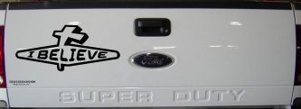 I Believe with Cross Christian Car or Truck Window Decal Sticker (Black)