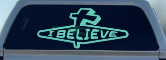 I Believe with Cross Christian Car or Truck Window Decal Sticker (Mint)