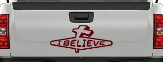 I Believe Cross Christian Car Truck Decal - Faith Window Sticker (Purple Red)