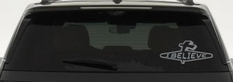 I Believe with Cross Christian Car or Truck Window Decal Sticker (Telegrey)