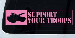Support Your Troops Military Car or Truck Window Decal Sticker (Pink)
