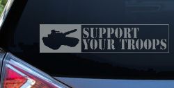 Support Your Troops Military Car or Truck Window Decal Sticker (Telegrey)