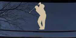 Golf Swing Decal Car Truck Window Vinyl Sticker - Perfect for Golfers (Desert Sand)