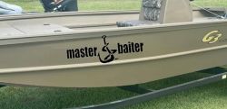 Master Baiter Funny Fishing Hook and Worm Car or Truck Window Decal Sticker (Black)