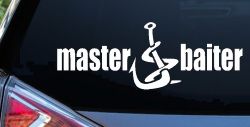 Master Baiter Funny Fishing Hook and Worm Car or Truck Window Decal Sticker