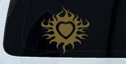 Tribal Flaming Heart Car or Truck Window Decal Sticker (Gold)