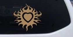 Tribal Flaming Heart Car or Truck Window Decal Sticker (Light Brown)