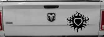 Tribal Flaming Heart Car or Truck Window Decal Sticker (Matte Black)