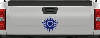 Tribal Flaming Heart Car or Truck Window Decal Sticker (Navy)
