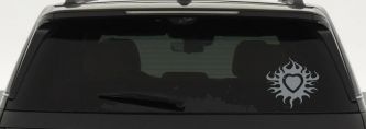 Tribal Flaming Heart Car or Truck Window Decal Sticker (Telegrey)