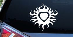 Tribal Flaming Heart Car or Truck Window Decal Sticker
