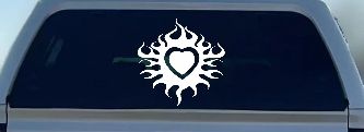 Tribal Flaming Heart Car or Truck Window Decal Sticker