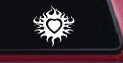 Tribal Flaming Heart Car or Truck Window Decal Sticker