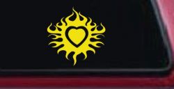 Tribal Flaming Heart Car or Truck Window Decal Sticker (Yellow)