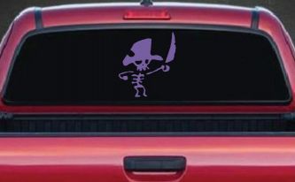 Pirate Skeleton with Sword Skulls Car or Truck Window Decal Sticker (Purple)