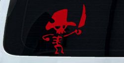 Pirate Skeleton with Sword Skulls Car or Truck Window Decal Sticker (Red)