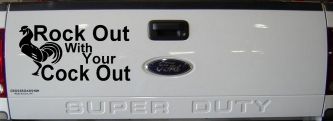 Rock Out With Your Cock Out Rooster Funny Car or Truck Window Decal Sticker (Black)