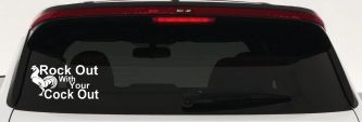 Rock Out With Your Cock Out Rooster Funny Car or Truck Window Decal Sticker (White)