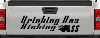 Drinking Gas Kicking Ass Racing Funny Car or Truck Window Decal Sticker (Black)
